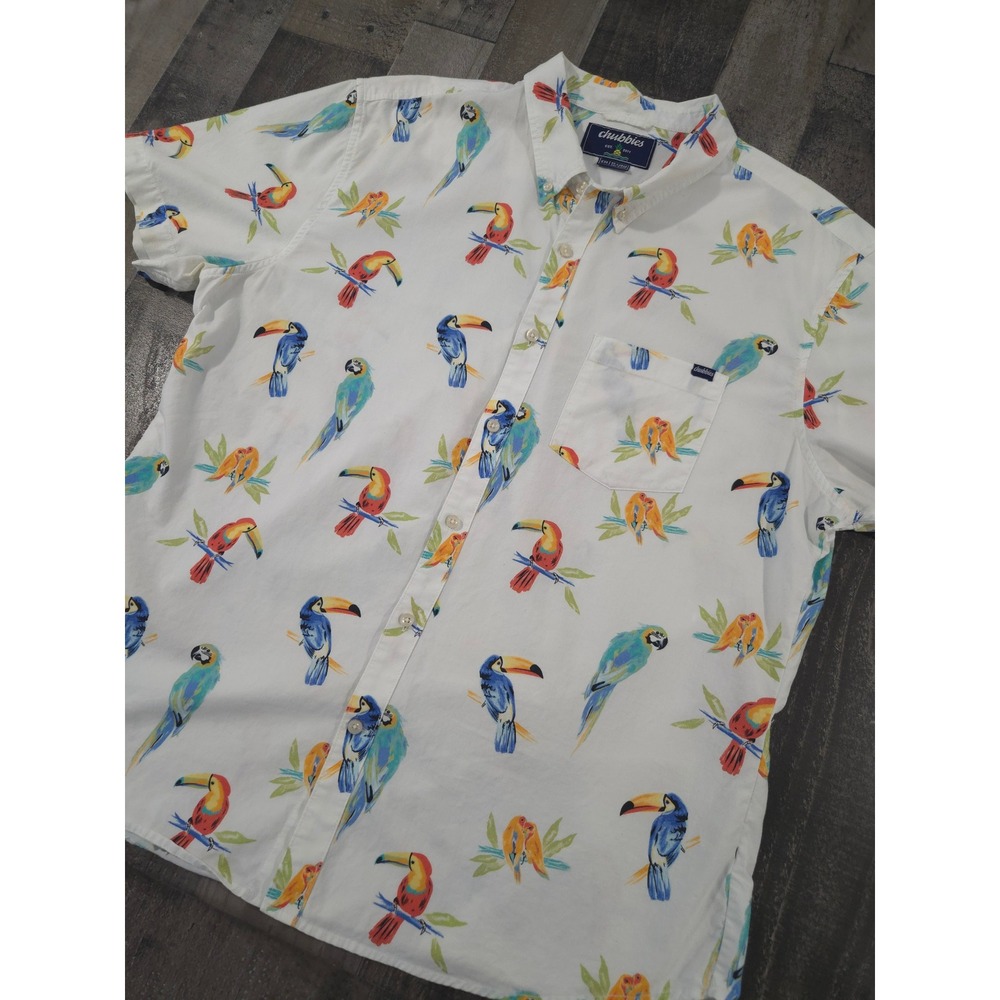 Chubbies The Dude Where's Macaw Friday Shirt Men's XXL Tropical Parrot Button Up